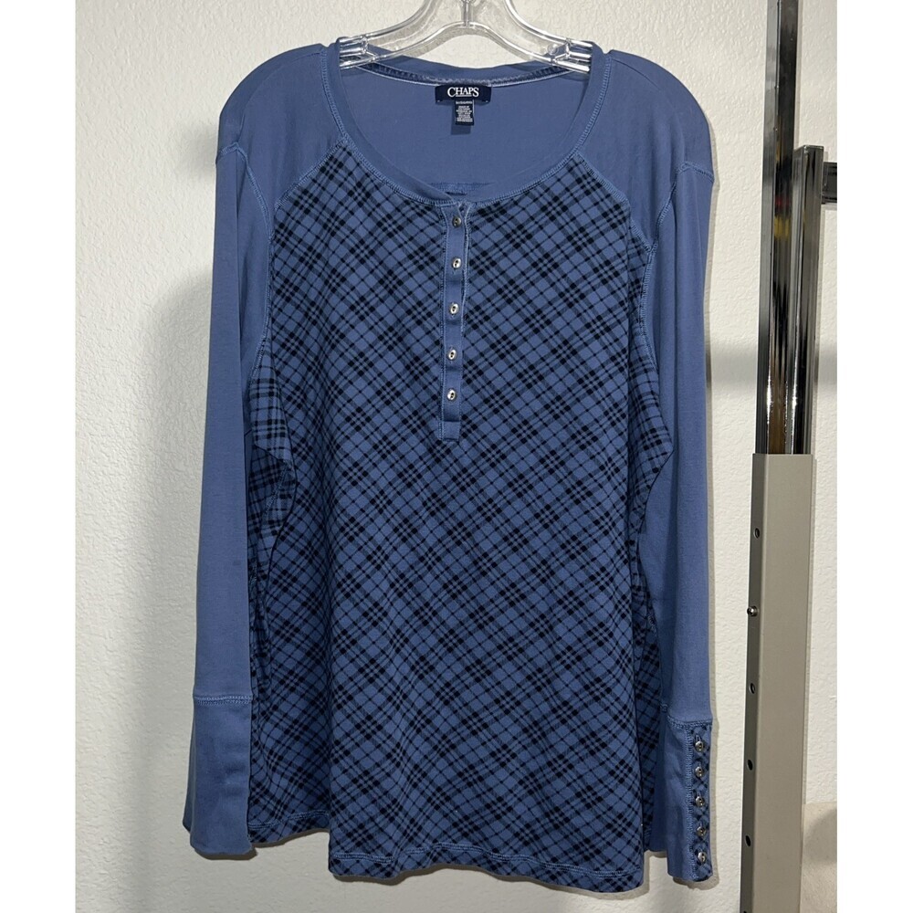 Vintage Chaps Women’s Plaid Henley Pullover Shirt Sz 3XL